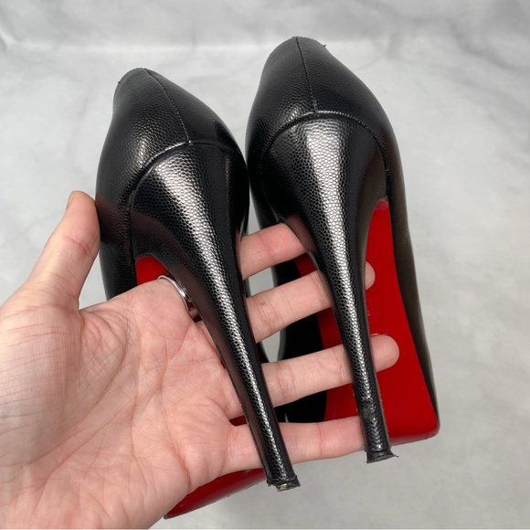 Christian Louboutin Very Prive 120 Platform Leather Pump Heels Black Red 40.5 - Picture 8 of 14